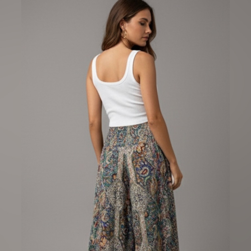 Shirred Waist Paisley Print Wide Leg Palazzo Pants - Picture 4 of 9
